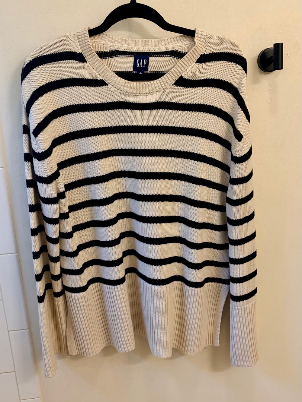 GAP sweater striped cream ivory black oversized petite small